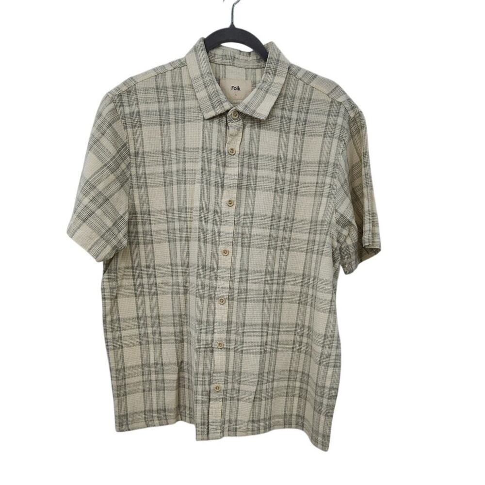Folk Men's Textured Cotton Linen Blend Short Sleeve Casual Summer Top‎ Large
